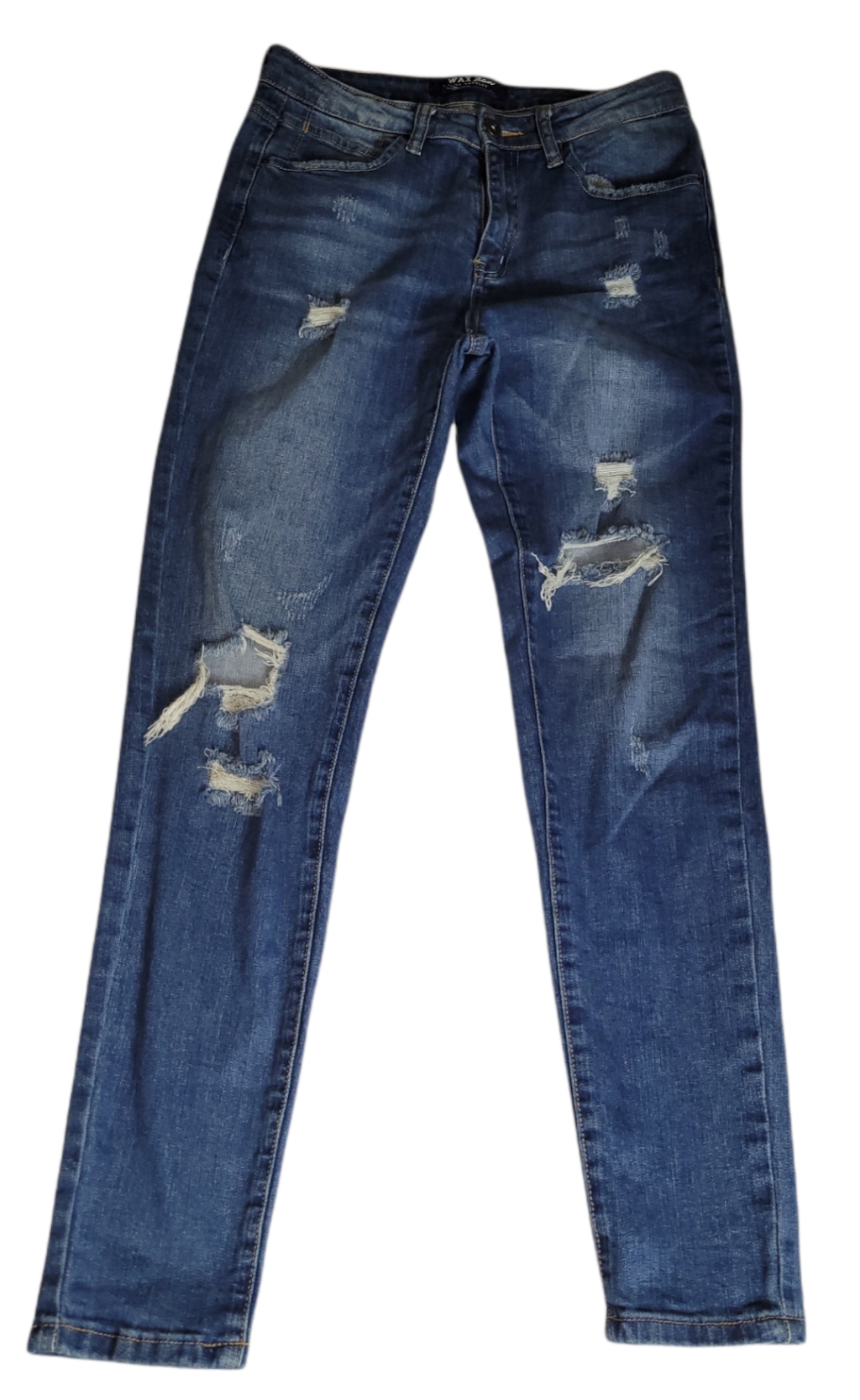 Wax Jean Womens Destroyed Highrise Blue Denim Skinny Jean Size 7